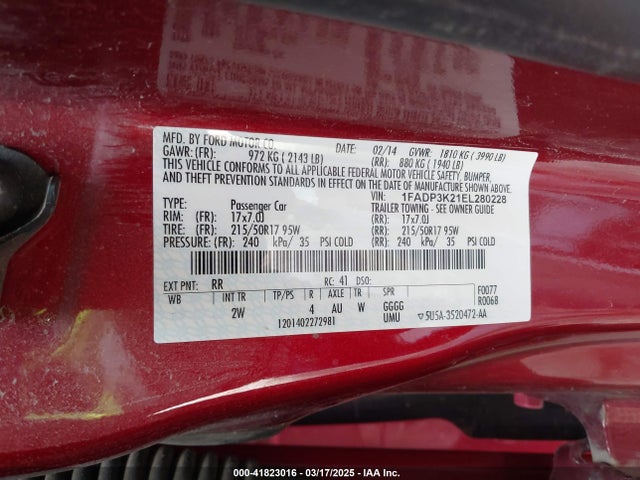 1FADP3K21EL280228 Ford FOCUS SE