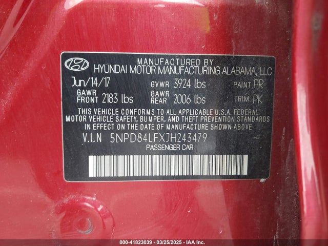 5NPD84LFXJH243479 Hyundai ELANTRA SEL