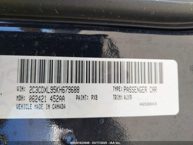 2C3CDXL95KH679688 Dodge Charger Srt Hellcat Rwd