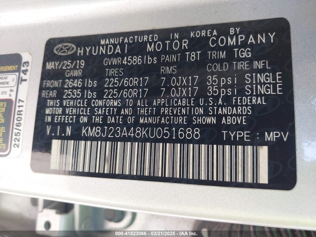 KM8J23A48KU051688 Hyundai TUCSON SE