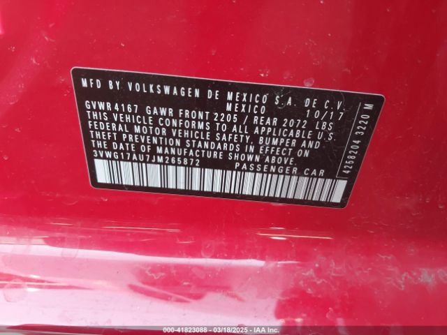 3VWG17AU7JM265872 Volkswagen Golf Tsi S/tsi Se