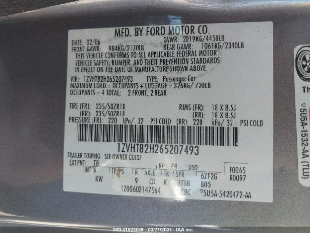 2006 FORD MUSTANG 1ZVHT82H265207493 Photo 8