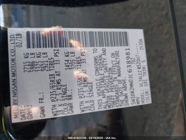 5N1DR2MN0JC638981 Nissan Pathfinder Sv