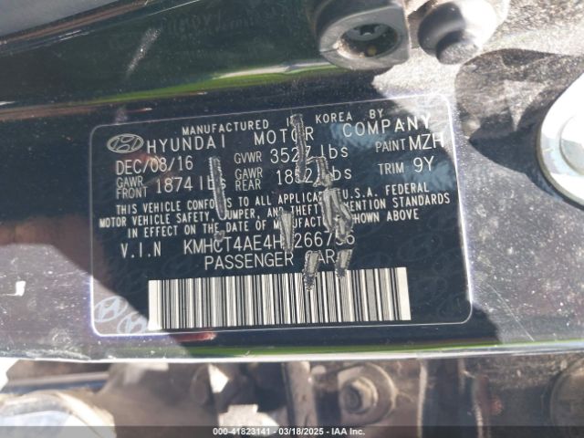 KMHCT4AE4HU266756 Hyundai ACCENT SE