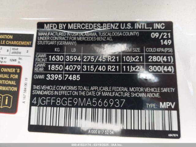 2021 MERCEDES-BENZ GLS 580 4JGFF8GE9MA566937 Photo 8
