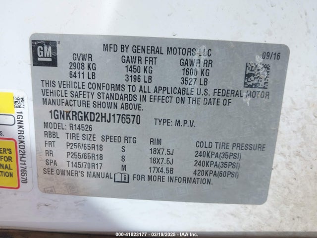 1GNKRGKD2HJ176570 Chevrolet Traverse 1lt
