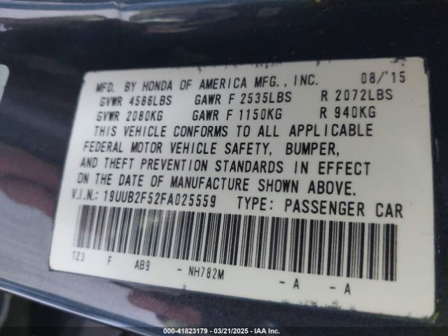 19UUB2F52FA025559 Acura Tlx V6 Tech