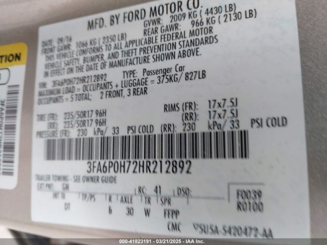 3FA6P0H72HR212892 Ford FUSION SE