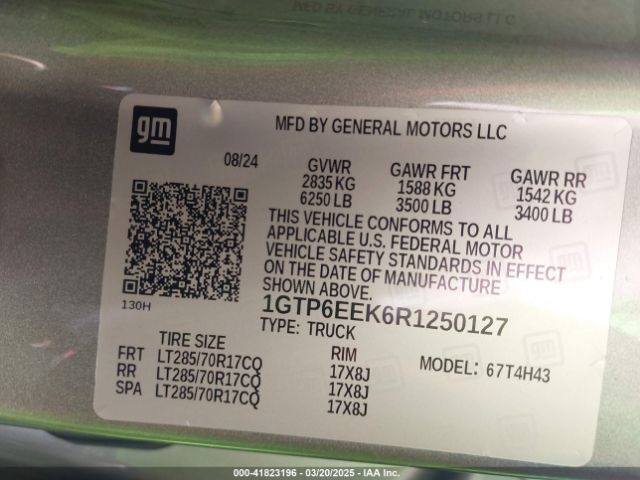 1GTP6EEK6R1250127 GMC Canyon 4wd At4x