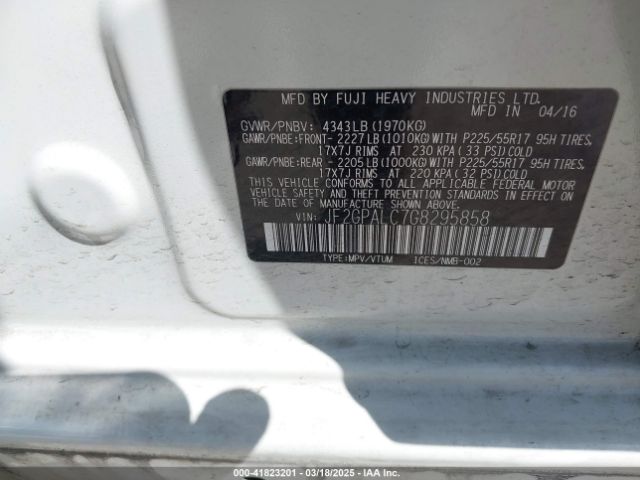 JF2GPALC7G8295858 Subaru Crosstrek 2.0i Limited