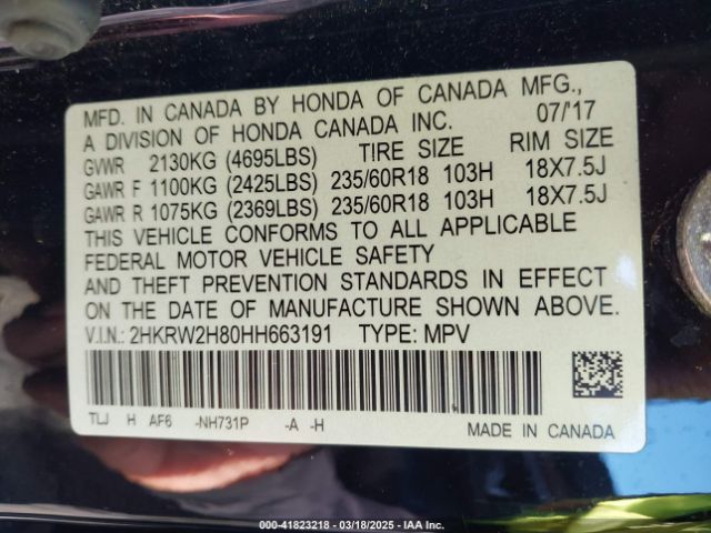 2HKRW2H80HH663191 Honda Cr-v Ex-l/ex-l Navi
