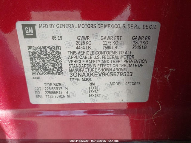 3GNAXKEV9KS679513 Chevrolet EQUINOX LT