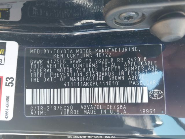 4T1T11AKXPU111010 Toyota Camry Se Nightshade Edition