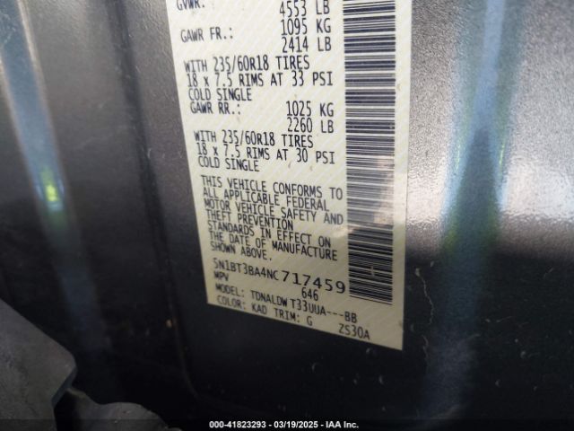 5N1BT3BA4NC717459 Nissan Rogue Sv Fwd