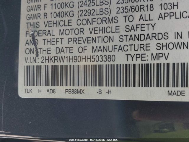 2HKRW1H90HH503380 Honda Cr-v Touring