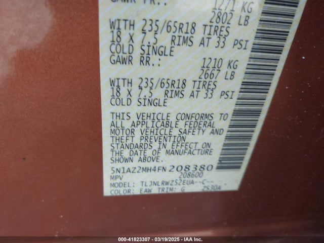 5N1AZ2MH4FN208380 Nissan MURANO SL