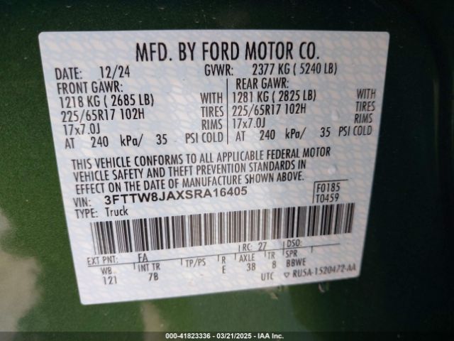 3FTTW8JAXSRA16405 Ford Maverick Xlt