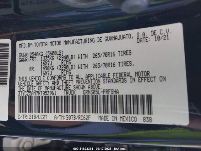 3TYCZ5AN7NT053961 Toyota Tacoma Sr5 V6