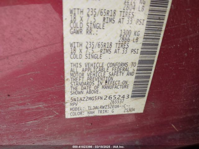 5N1AZ2MG5FN265243 Nissan MURANO SL
