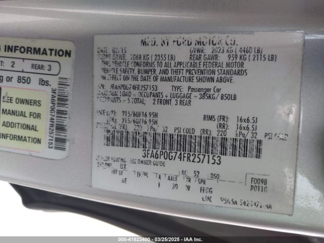 3FA6P0G74FR257153 Ford FUSION S