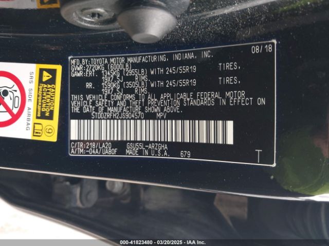 5TDDZRFH2JS904570 Toyota Highlander Limited