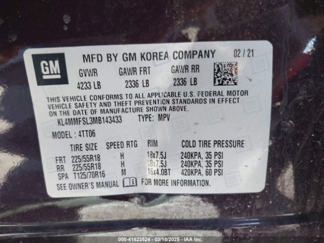 KL4MMFSL3MB143433 Buick Encore Gx Fwd Essence