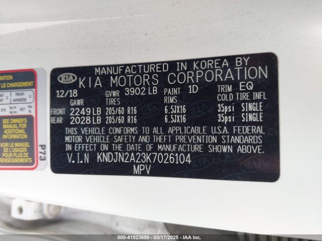 2019 KIA SOUL KNDJN2A23K7026104 Photo 8
