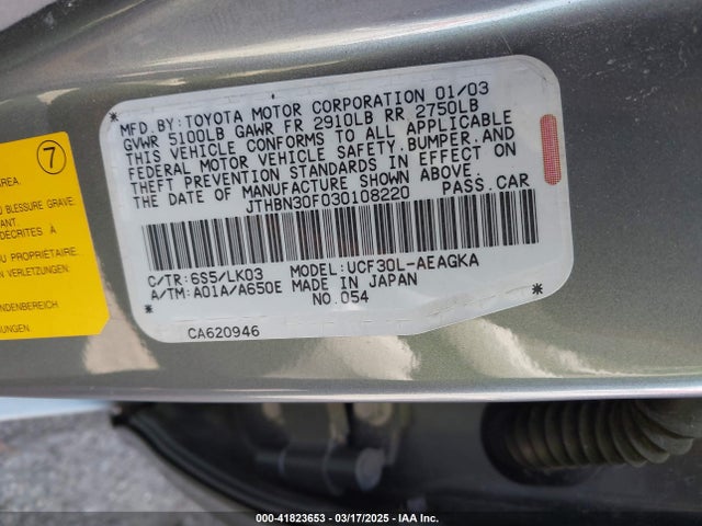 Aukcja sprzedaży 2003 Lexus Ls 430, vin: JTHBN30F030108220, numer aukcji: 41823653