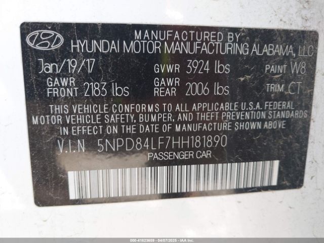 5NPD84LF7HH181890 Hyundai Elantra Value Edition