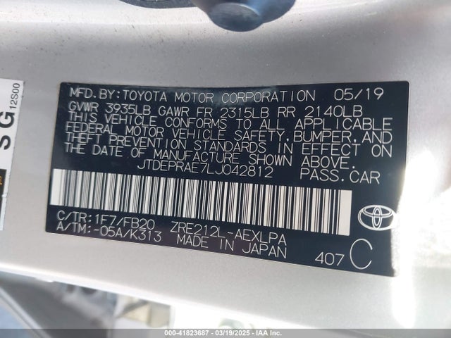 JTDEPRAE7LJ042812 Toyota 2zr-fae