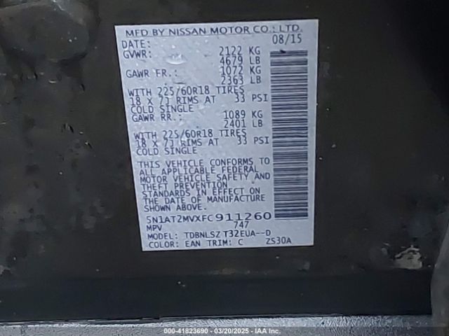 5N1AT2MVXFC911260 Nissan Rogue Sl