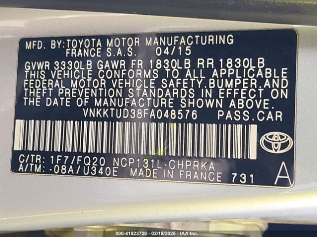VNKKTUD38FA048576 Toyota YARIS L