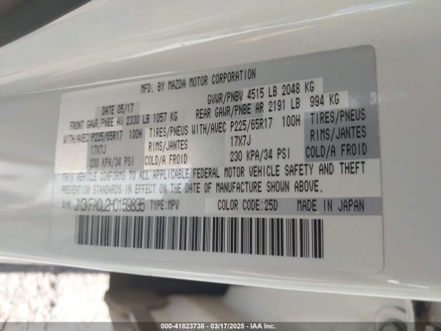JM3KFACL2H0159835 Mazda Cx-5 Touring