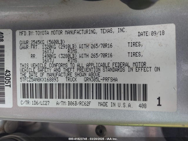 5TFCZ5AN8KX168893 Toyota Tacoma Trd Off Road