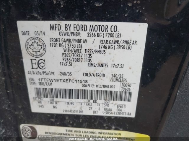 1FTFW1ETXEFC11518 Ford F-150 Xlt
