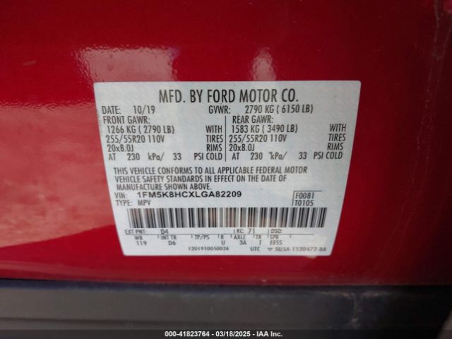 1FM5K8HCXLGA82209 Ford Explorer Platinum