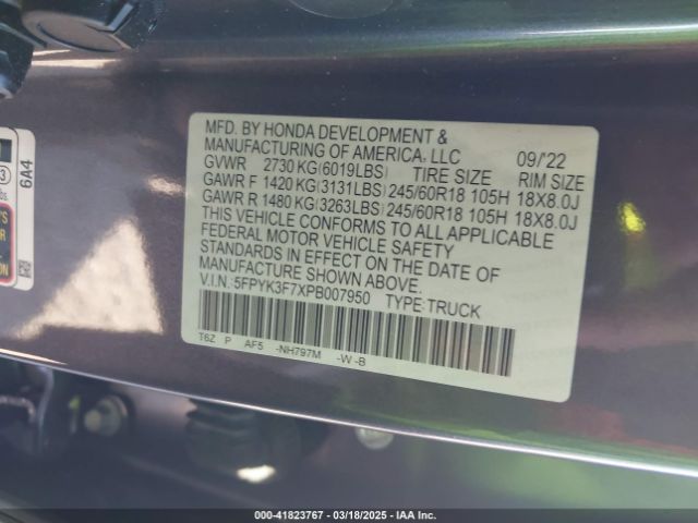 5FPYK3F7XPB007950 Honda Ridgeline Rtl-e