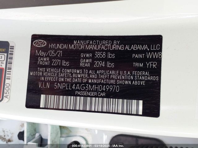 5NPLL4AG3MH049970 Hyundai ELANTRA SE