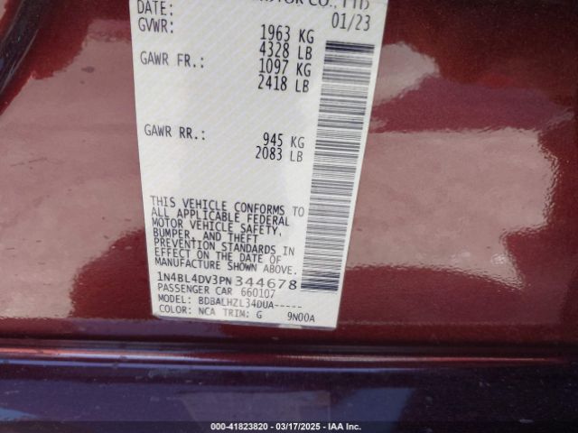 1N4BL4DV3PN344678 Nissan Altima Sv Fwd