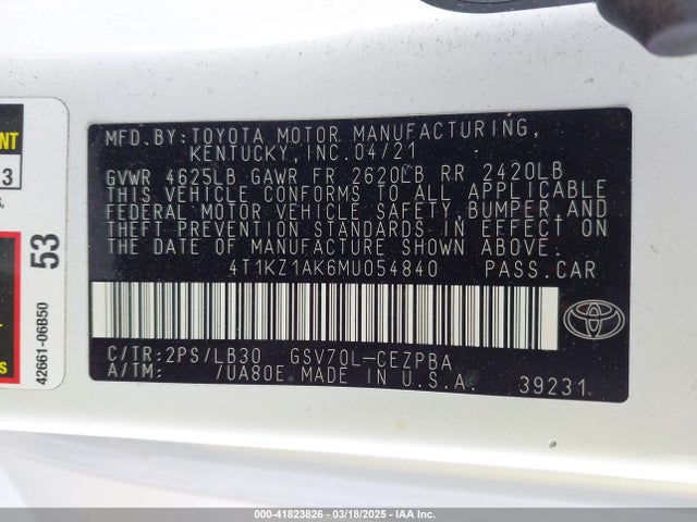 4T1KZ1AK6MU054840 Toyota Camry Trd/xse