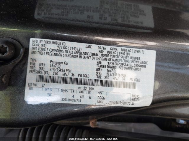 1FADP3F24GL355808 Ford FOCUS SE