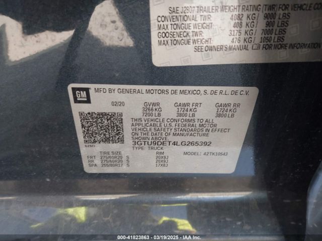 3GTU9DET4LG265392 GMC Sierra 1500 4wd  Short Box Slt