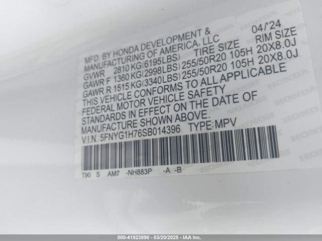 5FNYG1H76SB014396 Honda Pilot Touring