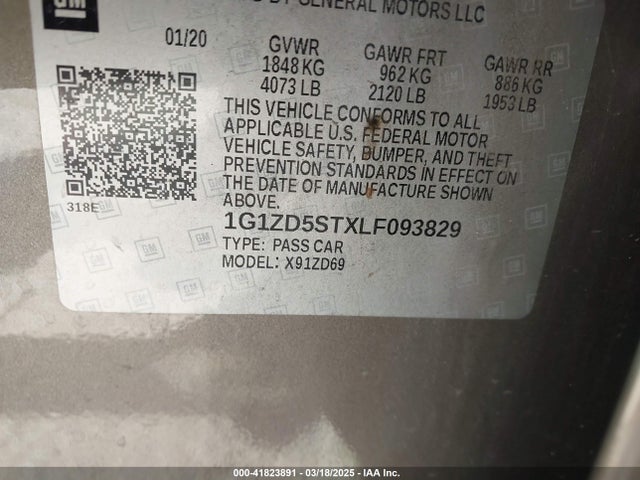 1G1ZD5STXLF093829 Chevrolet Malibu Fwd Lt
