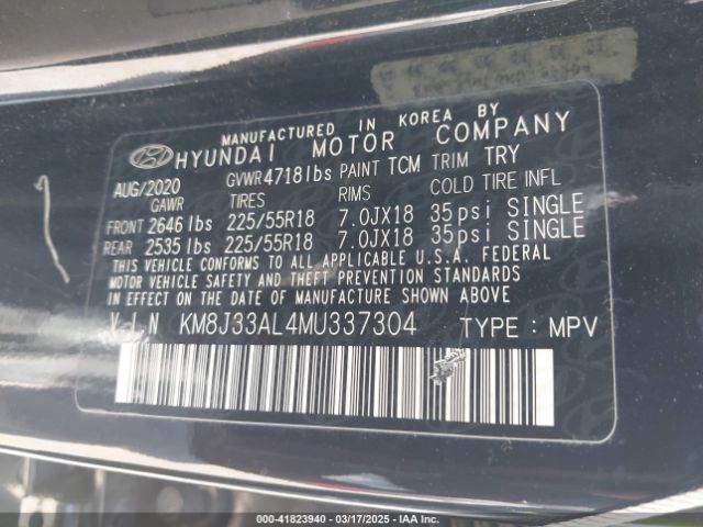 KM8J33AL4MU337304 Hyundai Tucson Ultimate