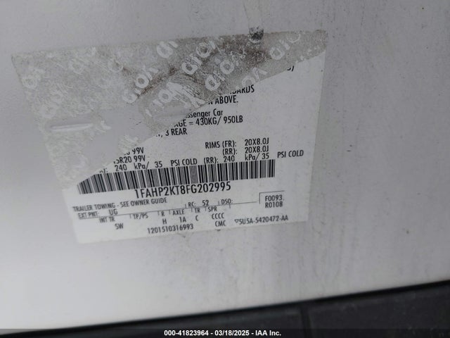 1FAHP2KT8FG202995 Ford TAURUS SHO