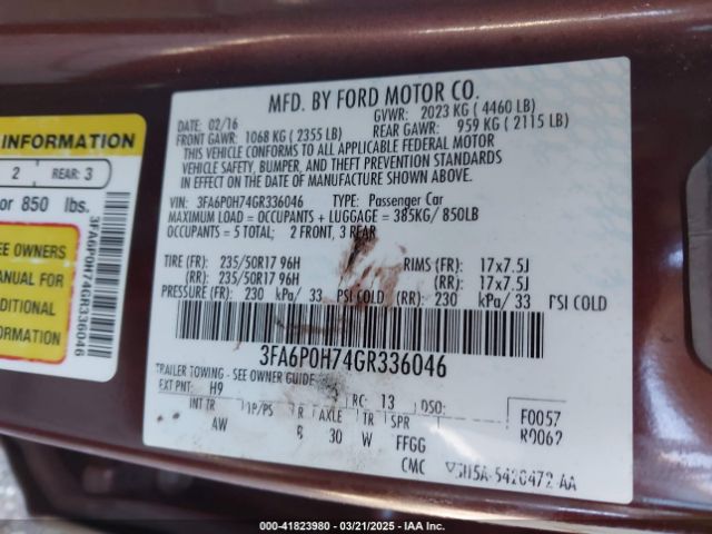 3FA6P0H74GR336046 Ford FUSION SE