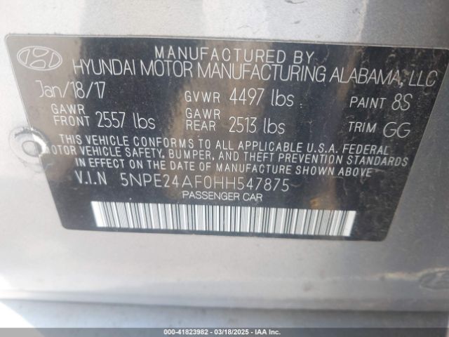 5NPE24AF0HH547875 Hyundai Sonata