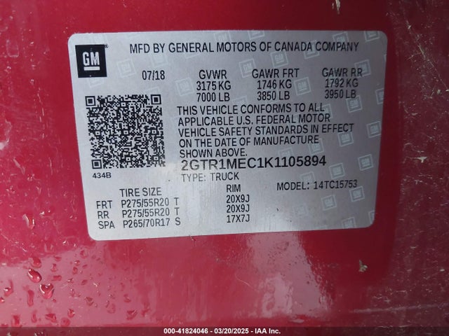 2GTR1MEC1K1105894 GMC l83 - sidi vvt, afm, e85 max, alum, gm