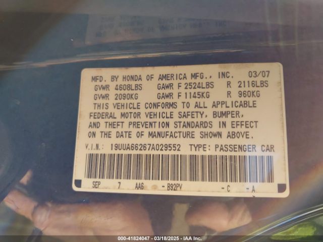 2007 ACURA TL 19UUA66267A029552 Photo 8